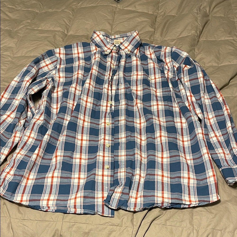 Men's Blue and Red and white Plaid Shirt